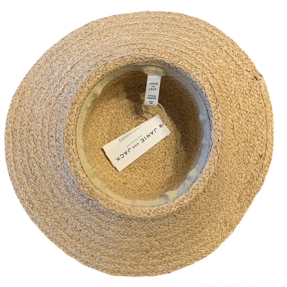 Janie and Jack Straw Sun Hat with Silver Ribbon Detail